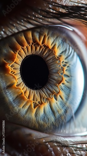 An ultra-close-up of a human eye, showcasing the detailed texture and coloration of the iris, suitable for medical studies, artistic inspiration, or hyperrealistic portraiture.