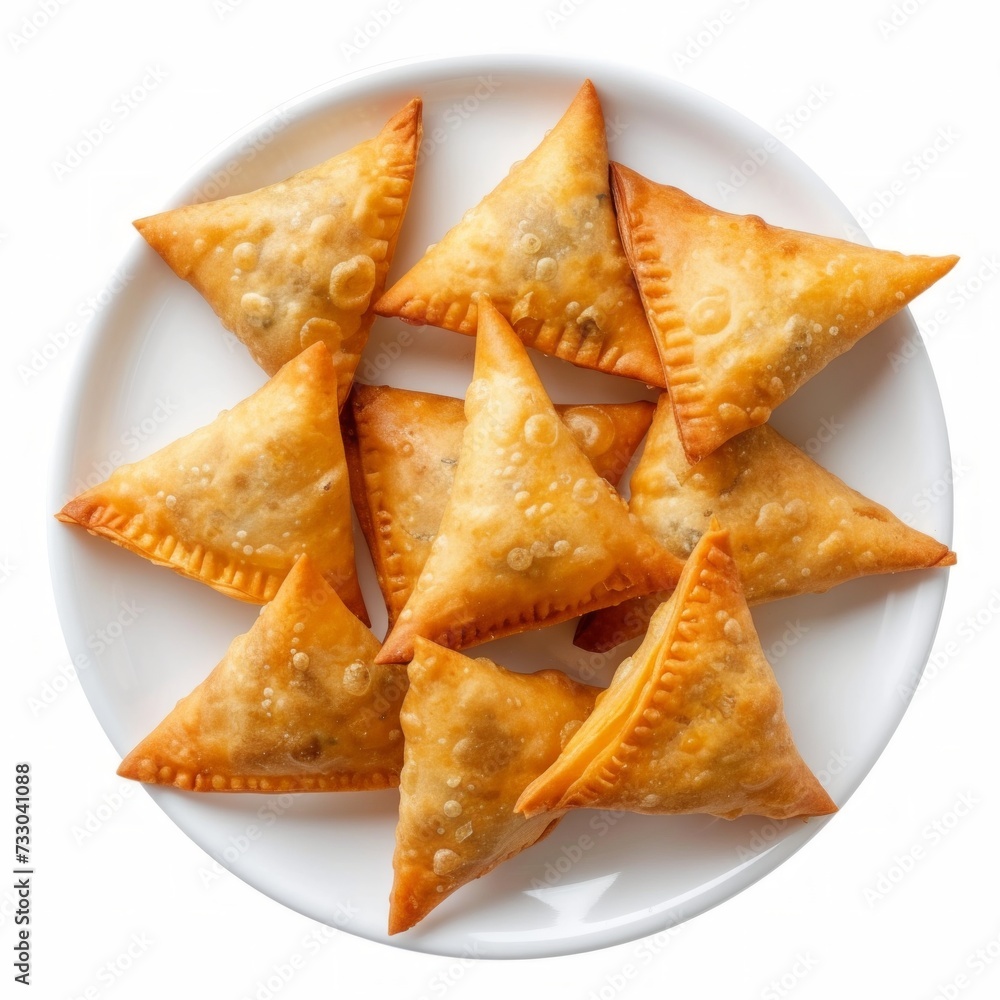 Top view of Samosas on a white background