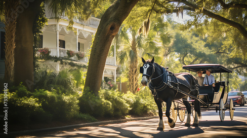 A horse and carriage in a historic setting photo