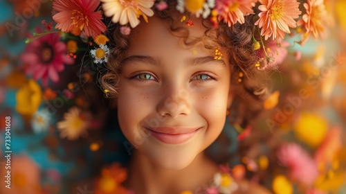 Girl with flower crowns celebrating international day of happiness © pengedarseni