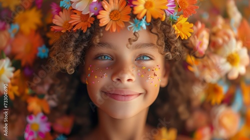 Girl with flower crowns celebrating international day of happiness
