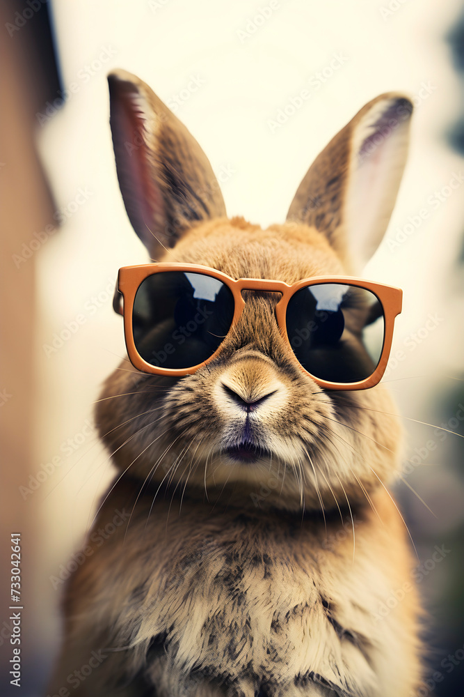 Portrait of a fashionable rabbit wearing sunglasses. AI generated