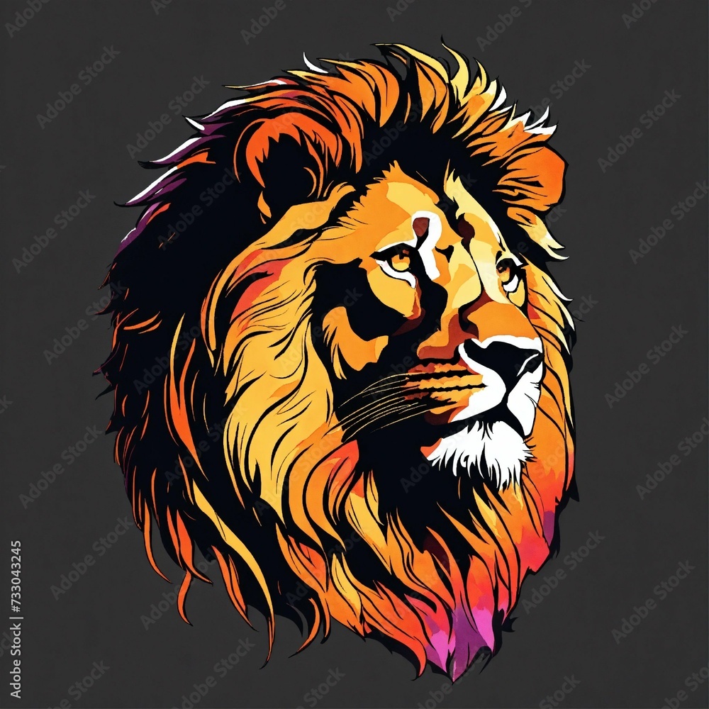 A silhouette vector design of a lion's head, looking to the left of yhe viewer