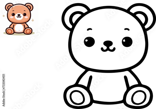 Fototapeta Naklejka Na Ścianę i Meble -  Funny little bear. Copy the picture. Coloring book. Educational game for children. Cartoon vector illustration