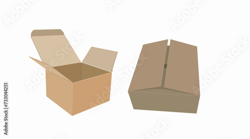 Vector Isolated Set of Carton Boxes, Opened and Closed