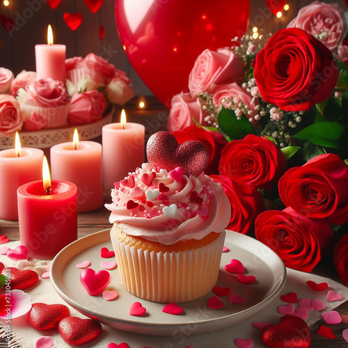 Cup Cake with Rose and Candle