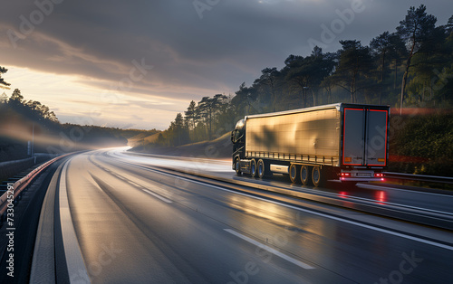 Truck on highway, professional transport industry concept, long haul deliveries