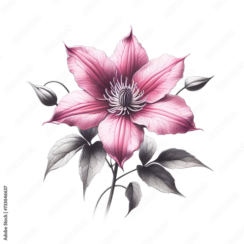 watercolor cleimatis flower paint on white background watercolor cleimatis flower paint on white background