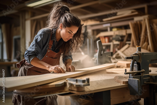Female carpenter working in her workshop