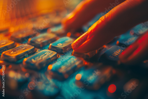 Detail of using a telephone keypad. close up. photo