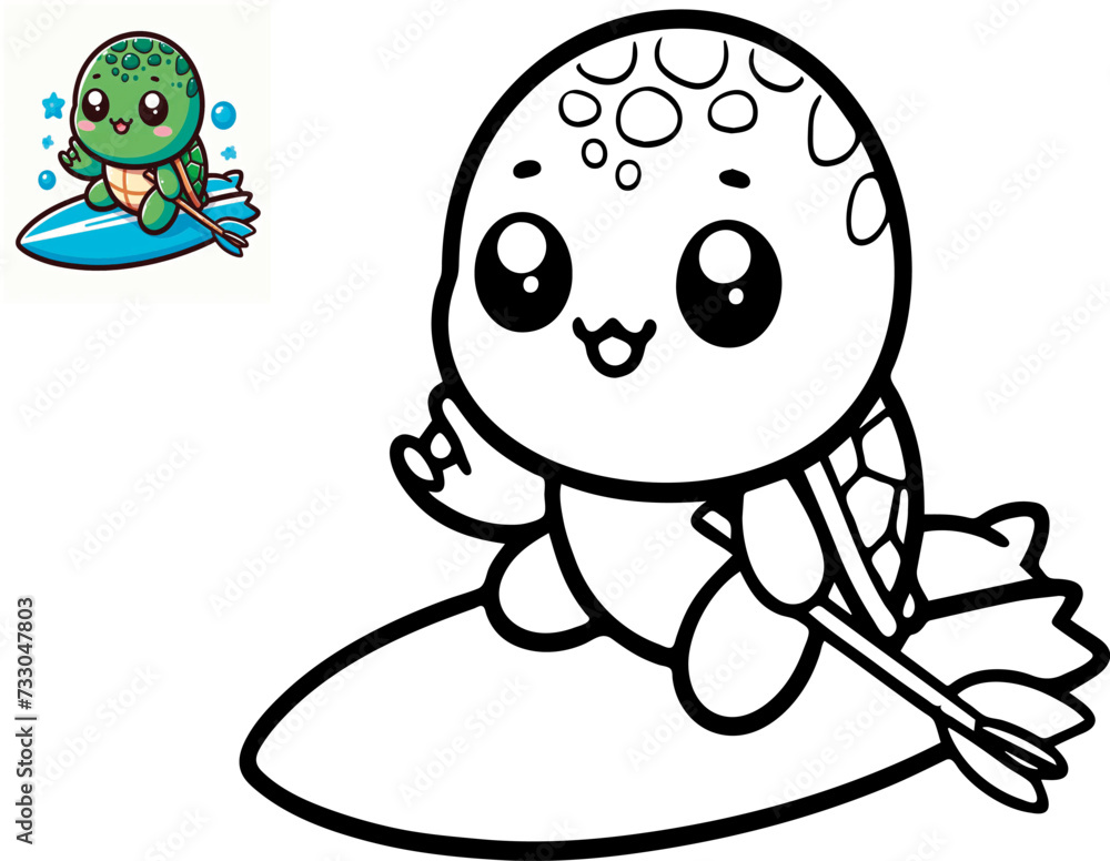 Fototapeta premium Black and white cute cartoon turtle. Coloring book for the children. Vector illustration
