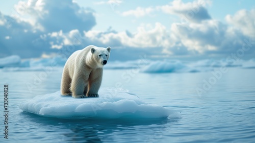 Polar Bear on Melting Ice Float in Ocean