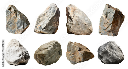 Collection set of big hard rock boulder stone on transparent background cutout, PNG file. Many different design. Mockup template artwork graphic