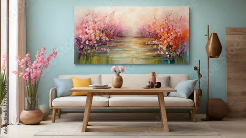 Spring Background In Front Of diseñar un cuadro abstracto con el estilo del pintor  español Ramon montoyaA Wooden Table photo