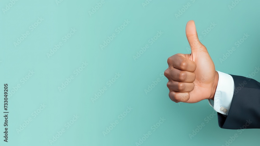 business man hands thumbs up on pastel color background