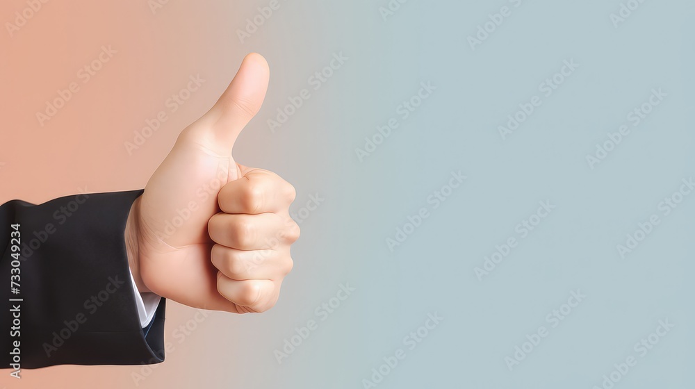 business man hands thumbs up on pastel color background