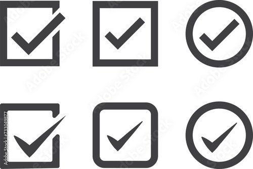 Check Box, Check In, Correct, Bullets Black Icon Template Collection. Editable Vector Illustration Outline Stroke. Transparent Background.