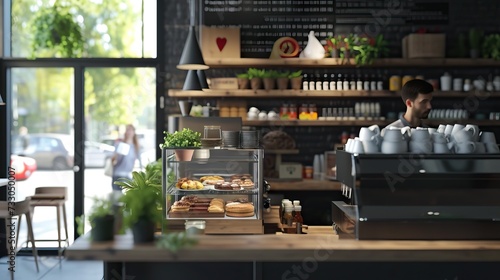 Counter of cafeteria ready for an espresso. Generative AI