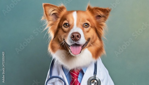 portrait of a cute dog wearing stethoscope on color background vet doctor cat banner generated