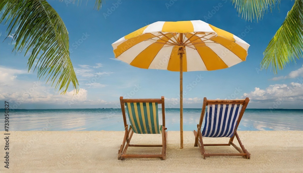 beach chair and beach umbrella isolated 3d rendering
