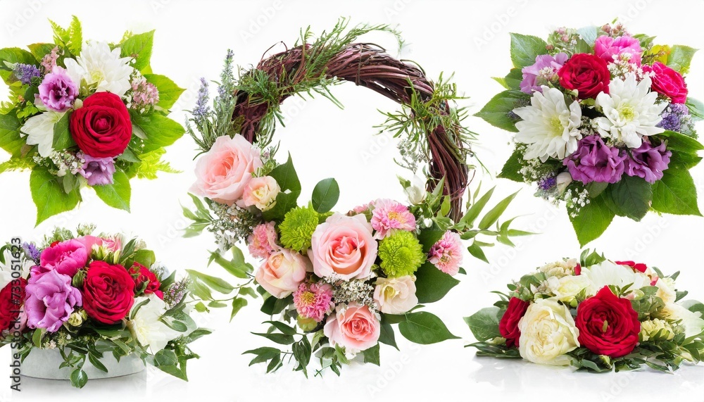 flowers bouquets and wreaths collection set isolated on transparent white background flowers bouquets and wreaths collection set isolated on transparent white background