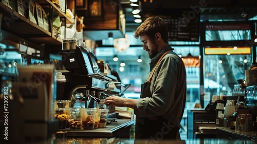 Counter of cafeteria ready for an espresso. Generative AI