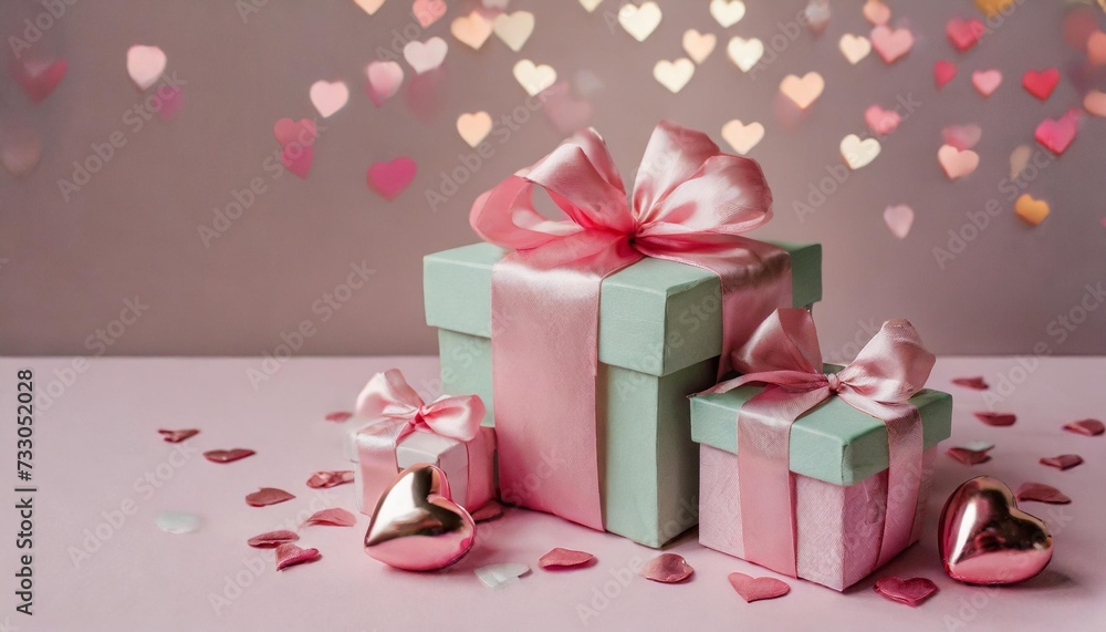 gifts on a pink background 3d hearts with copy space holiday greeting card