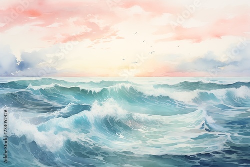 sea in evening watercolor style 