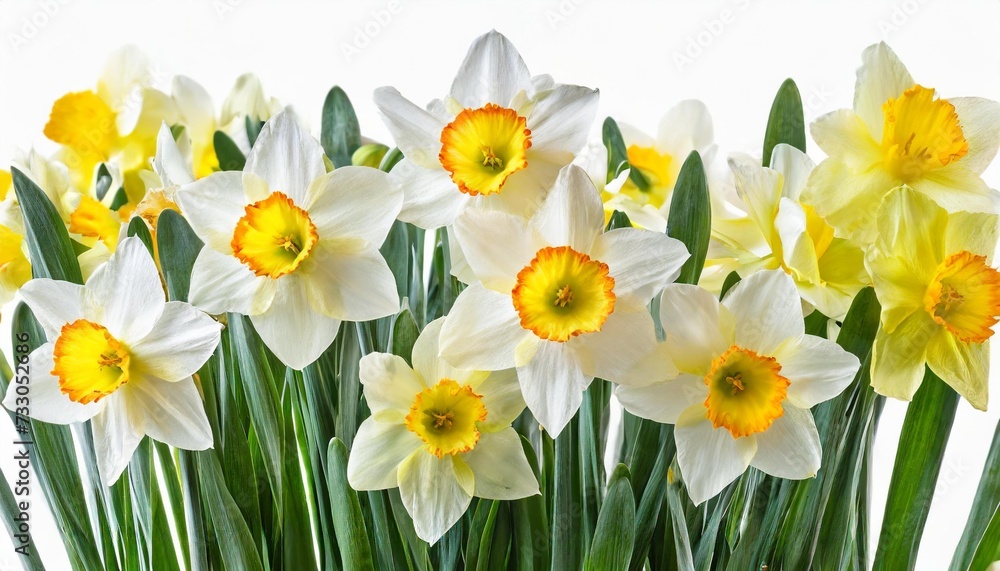 white and yellow narcissus isolated on white