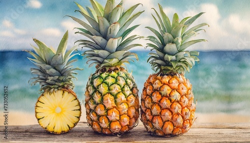 watercolor cute cartoon pineapple bundle on a transparent background