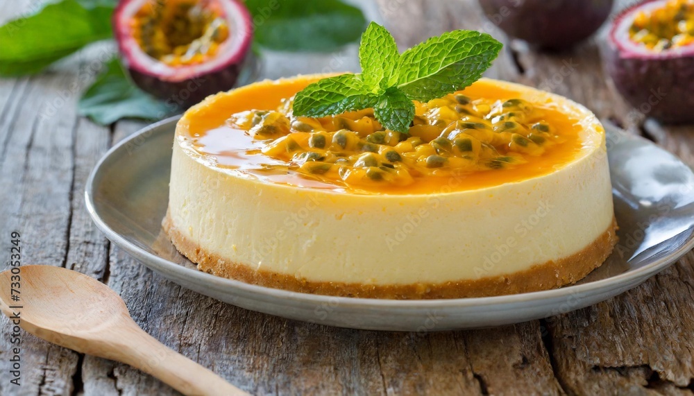 passion fruit topping on a baked cheesecake passion fruit topping on a baked cheesecake