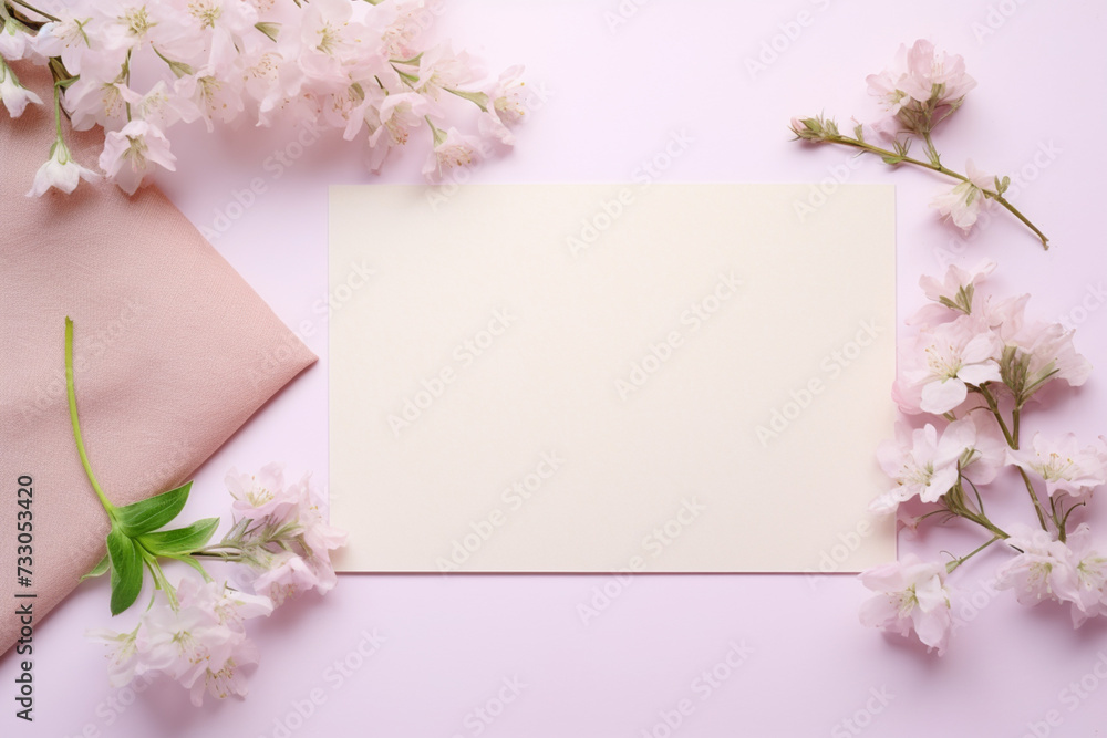 Blank paper and flowers on country background for printable art, paper, stationery and greeting card mockup Blank paper and flowers on country background for printable art, paper, stationery and greeting card mockup