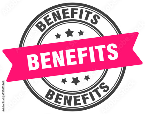 benefits stamp. benefits label on transparent background. round sign