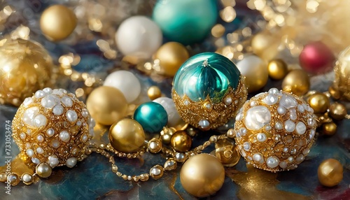 colorful christmas pearls marbles covered in gold and diamonds ornament liquid luxury wallpaper
