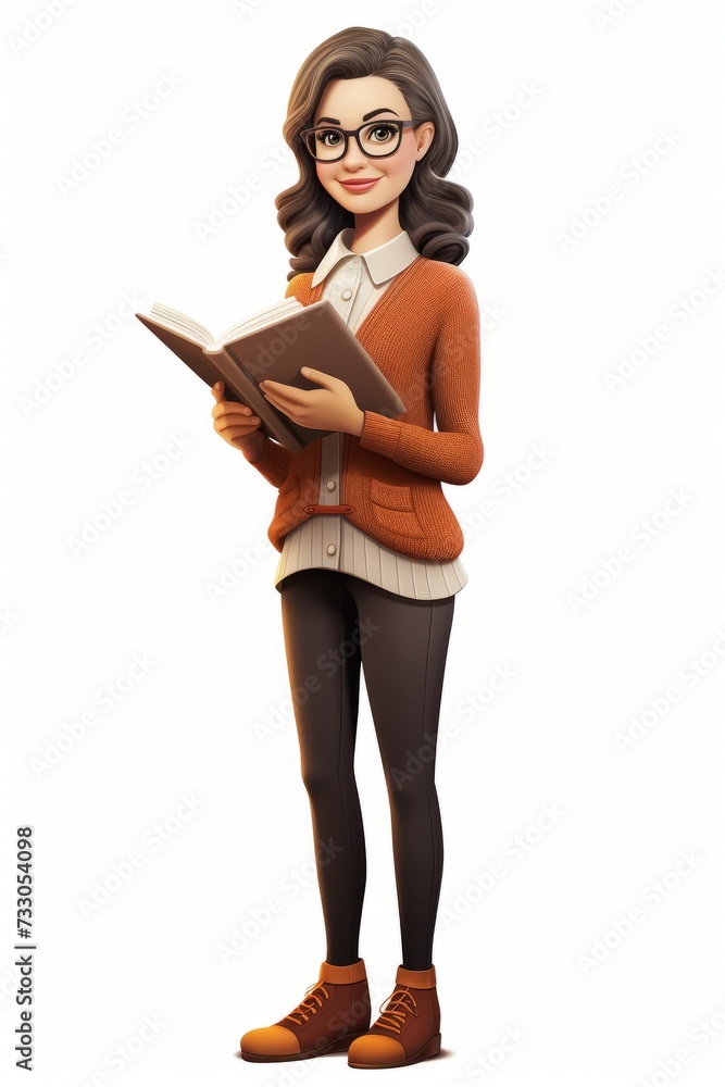 A young woman wearing glasses is reading a book A young woman wearing glasses is reading a book