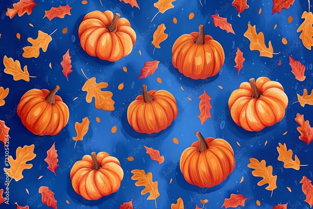 Autumn seamless pattern with pumpkins and leaves Autumn seamless pattern with pumpkins and leaves
