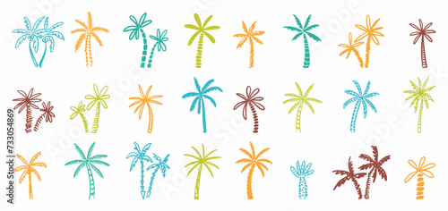 Vector collection of palm trees, hand-drawn in the style of doodles
