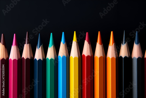 Colorful pencils on black matte background