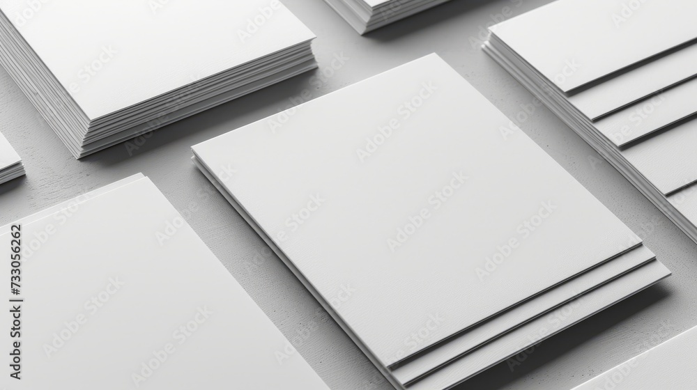 Blank white paper sheets or cardboards on a light grey concrete background. Blank white paper sheets or cardboards on a light grey concrete background.