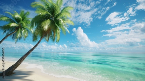 Beach with palm trees © Du
