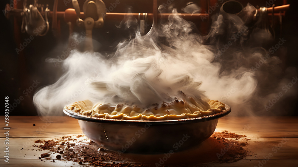 Steam rising from a freshly baked pie - obrazy, fototapety, plakaty 