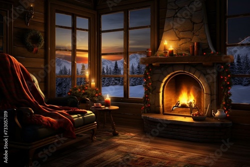 Warm and inviting evening by the fire during winter. Generative AI