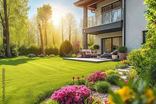 A beautiful house with a garden full of flowers