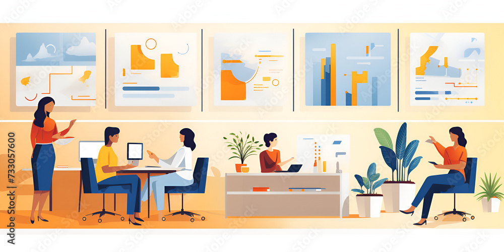 Women in the office. travel agency, banking system, education system. The concept of women's independence and solidarity Women in the office. travel agency, banking system, education system. The concept of women's independence and solidarity