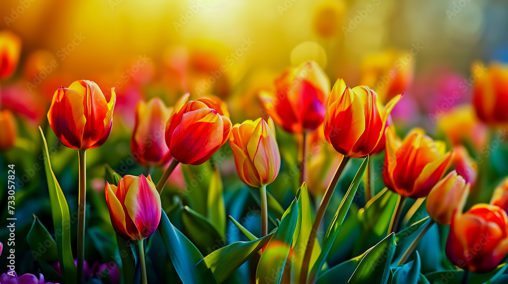 Fresh tulip flowers, spring natural concept.