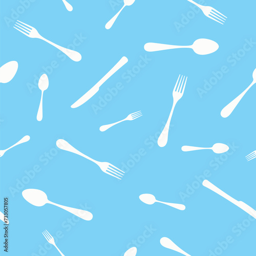 Vector Blue Illustration Cutlery Seamless Pattern or Background