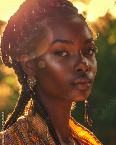 Young Nigerian woman with rich, ebony skin, adorned in traditional attire, her eyes reflecting the vibrancy of her culture. The image is set against the backdrop of the iconic Zuma Rock/ photo