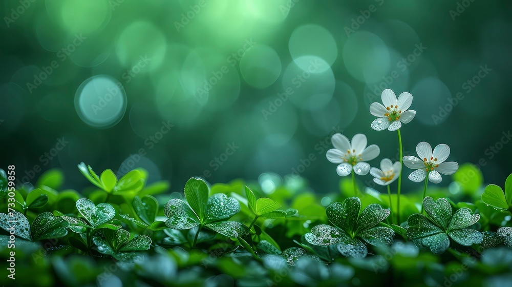 Clover in the forest. St Patrick's Day background