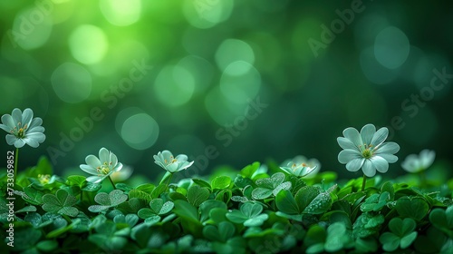 Clover in the forest. St Patrick's Day background