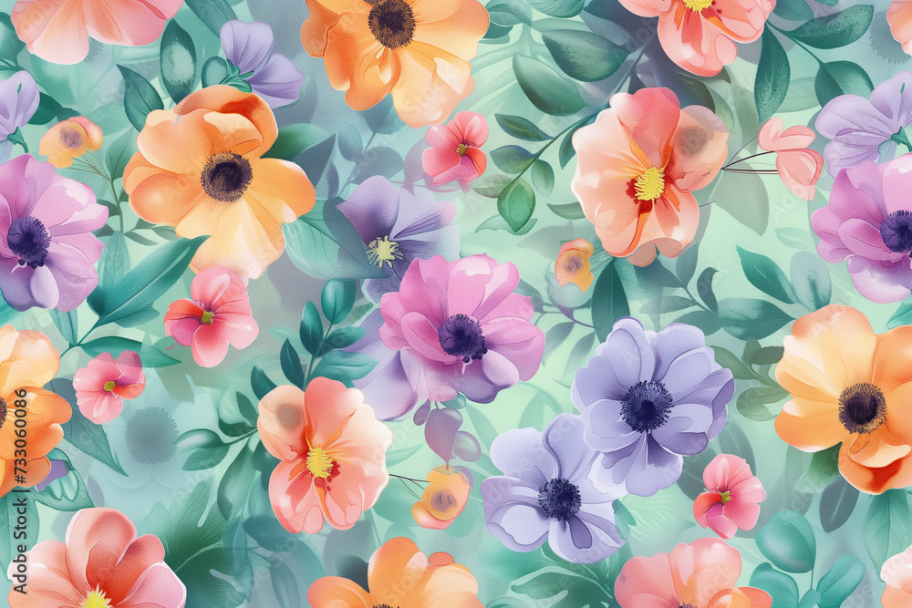 Seamless floral design in soft pastel hues